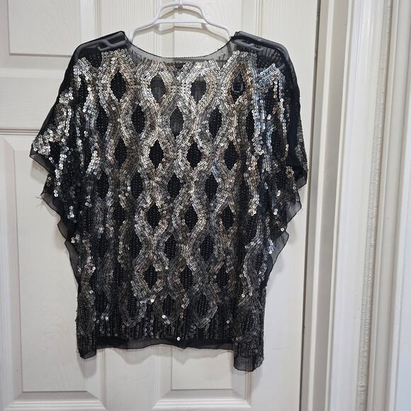 Gold Hawk 100% Silk Sequin Mesh Top Small Starlet Glam - Picture 9 of 9